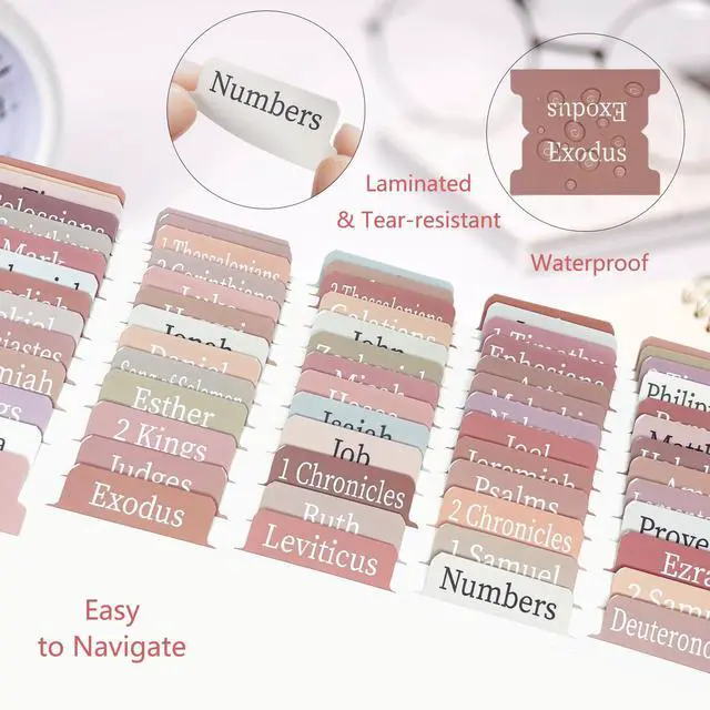 Alt view image 4 of 7 - Laminated Bible Tabs for Women/Men/Kids Catholic Bible Tabs Old and New Testament, 100 PCS Full Set, Waterproof & Durable, with 19 Blank Tabs-Light Brown