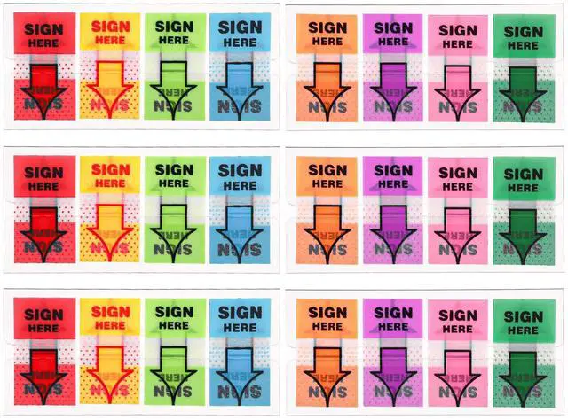 Main image of 600pcs/6 Packs Sign Here Tabs, Arrow Labels Stickers Sticky Signature Tags Adhesive Message Flags for Documents Notebooks Home Office School Supplies