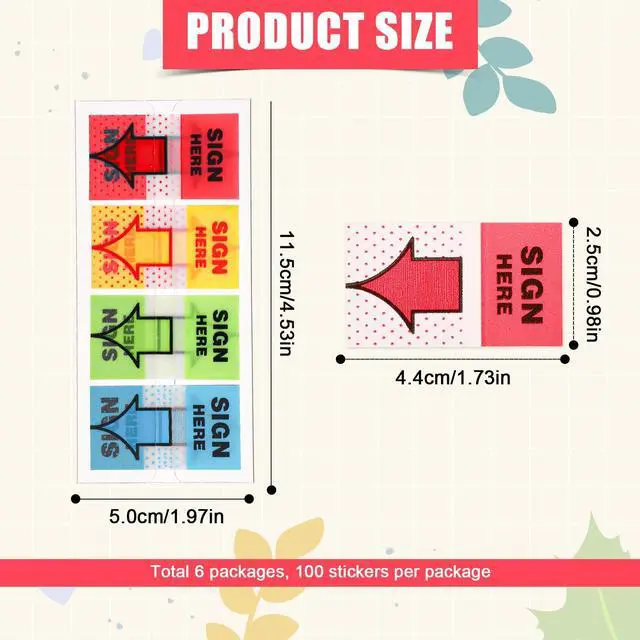 Alt view image 2 of 7 - 600pcs/6 Packs Sign Here Tabs, Arrow Labels Stickers Sticky Signature Tags Adhesive Message Flags for Documents Notebooks Home Office School Supplies