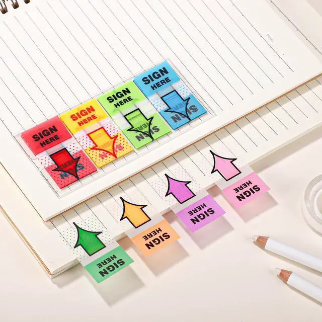 Alt view image 3 of 7 - 600pcs/6 Packs Sign Here Tabs, Arrow Labels Stickers Sticky Signature Tags Adhesive Message Flags for Documents Notebooks Home Office School Supplies