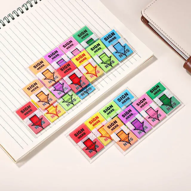 Alt view image 6 of 7 - 600pcs/6 Packs Sign Here Tabs, Arrow Labels Stickers Sticky Signature Tags Adhesive Message Flags for Documents Notebooks Home Office School Supplies
