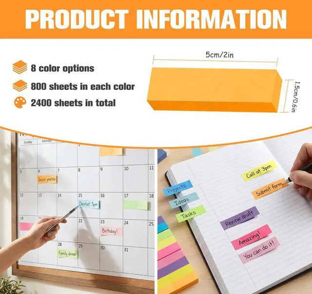 Alt view image 2 of 7 - 40 Pack Small Sticky Notes,100 Pads/Pack Sticky Tabs,4000 Sheets Index Tabs Repositionable,Mini Self-Stick Note Pads,8 Bright Colors Page Flags Mini Post for Office,School,Home,Meeting,Back to School
