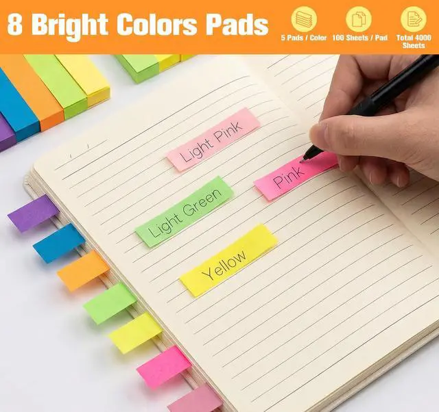 Alt view image 3 of 7 - 40 Pack Small Sticky Notes,100 Pads/Pack Sticky Tabs,4000 Sheets Index Tabs Repositionable,Mini Self-Stick Note Pads,8 Bright Colors Page Flags Mini Post for Office,School,Home,Meeting,Back to School