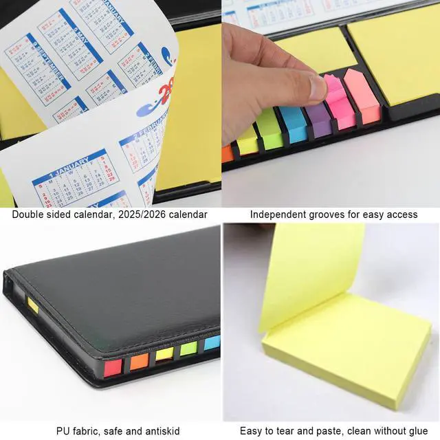 Alt view image 2 of 7 - 2000 Pieces Sticky Note Set, Self Sticky Page Markers with PU Box, Colored Index Notepad Writable File Flags Tabs for Planner Notebook
