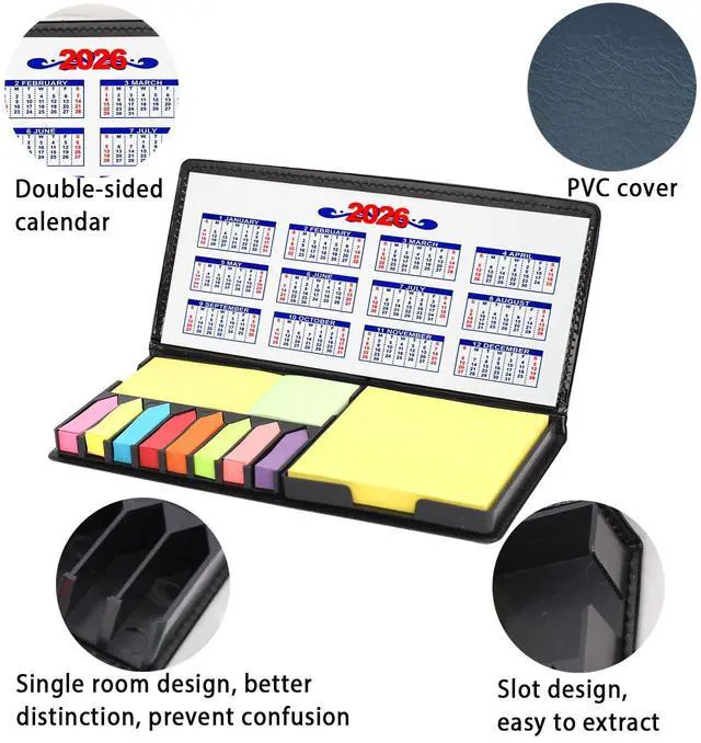 Alt view image 4 of 7 - 2000 Pieces Sticky Note Set, Self Sticky Page Markers with PU Box, Colored Index Notepad Writable File Flags Tabs for Planner Notebook