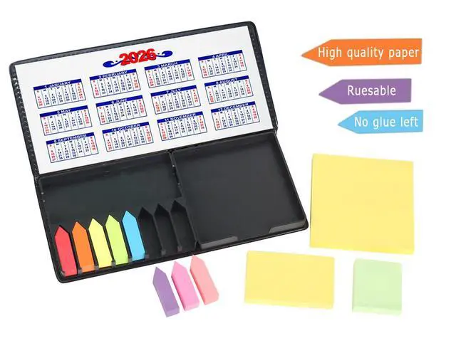 Alt view image 5 of 7 - 2000 Pieces Sticky Note Set, Self Sticky Page Markers with PU Box, Colored Index Notepad Writable File Flags Tabs for Planner Notebook