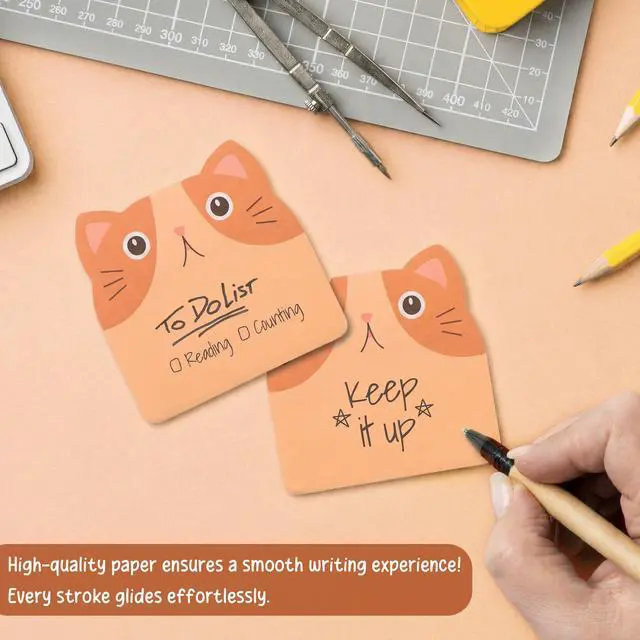 Alt view image 4 of 7 - 12 Pads Cute Cat Sticky Notes - Kawaii Kitty Animal Note Pads Bulk, Fun Feline Cartoon Self-Adhesive Memo Tabs & Page Markers, Unique Stationery Gift for Veterinary Office, School & Party Supplies
