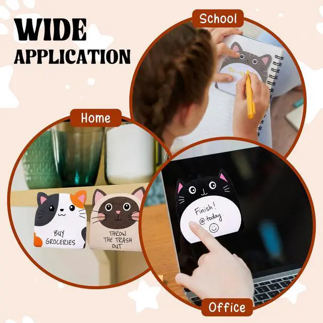 Alt view image 7 of 7 - 12 Pads Cute Cat Sticky Notes - Kawaii Kitty Animal Note Pads Bulk, Fun Feline Cartoon Self-Adhesive Memo Tabs & Page Markers, Unique Stationery Gift for Veterinary Office, School & Party Supplies