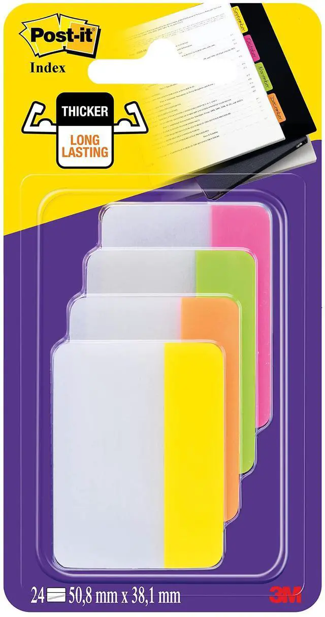 Main image of 686-PLOY Index Strong Filing Tabs, Pink, Green, Orange, Yellow, 51 x 38 mm