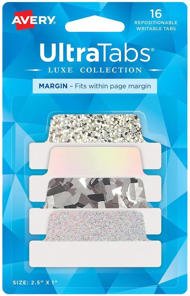 Main image of Ultra Tabs Luxe Collection, 2.5" x 1" Margin Tabs, Holographic Iridescent Designs, Repositionable, 16 Total