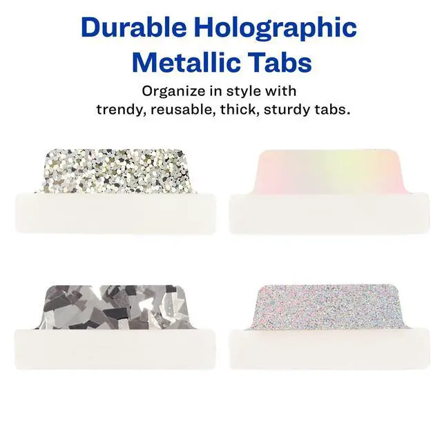 Alt view image 2 of 7 - Ultra Tabs Luxe Collection, 2.5" x 1" Margin Tabs, Holographic Iridescent Designs, Repositionable, 16 Total