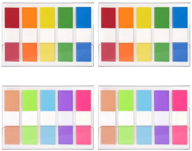 Main image of Sticky Tabs 500 Pcs (1.77 * 0.47 in),Fluorescent Pop Up Book Tabs, Adhesive Index Tabs for Annotating Books, Page Marker Flags, Reusable for School, Binder, Office, 4 Dispensers