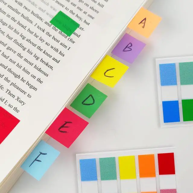 Alt view image 3 of 7 - Sticky Tabs 500 Pcs (1.77 * 0.47 in),Fluorescent Pop Up Book Tabs, Adhesive Index Tabs for Annotating Books, Page Marker Flags, Reusable for School, Binder, Office, 4 Dispensers