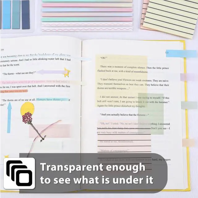 Alt view image 4 of 7 - Sheets Transparent Sticky Notes, Clear Tabs Long Highlighter Strips Page Markers for Books, Writable Annotation Index Flags Tapes for School Office Supplies