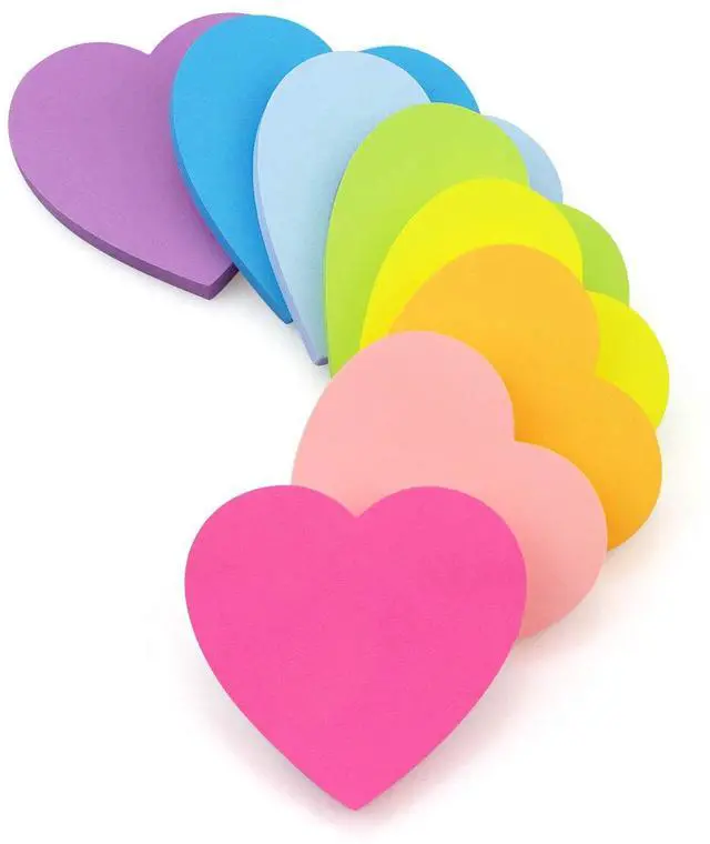 Main image of Heart Shape Sticky Notes 3x3 in 8 Color Bright Colorful Sticky Pad