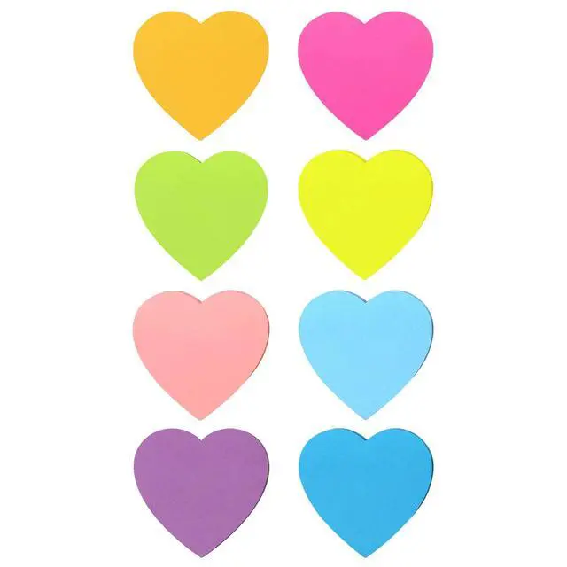 Alt view image 2 of 7 - Heart Shape Sticky Notes 3x3 in 8 Color Bright Colorful Sticky Pad