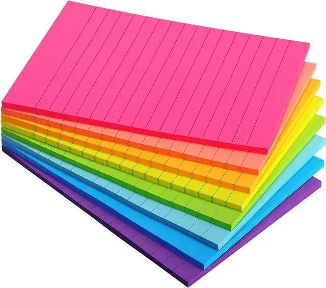 Main image of Lined Sticky Notes 4x6 in, 8 Bright Multicolors, 35 Sheets/Pad