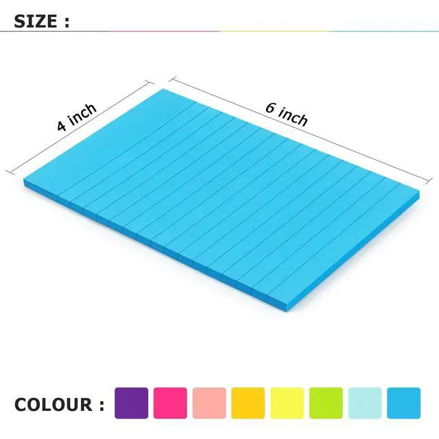 Alt view image 2 of 7 - Lined Sticky Notes 4x6 in, 8 Bright Multicolors, 35 Sheets/Pad