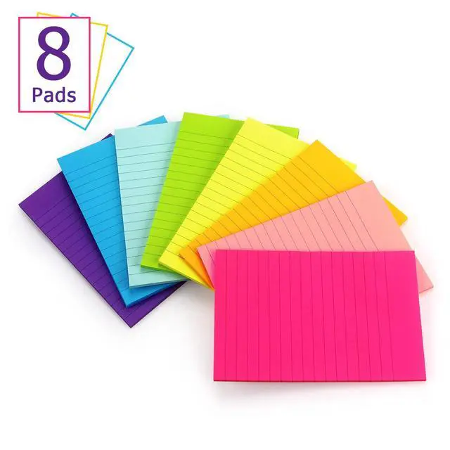 Alt view image 3 of 7 - Lined Sticky Notes 4x6 in, 8 Bright Multicolors, 35 Sheets/Pad