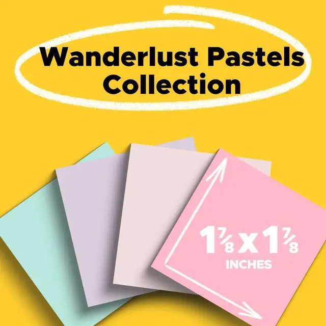 Alt view image 2 of 7 - Recycled Super Sticky Pop-up Notes, 1 7/8" x 1 7/8", Wanderlust Pastels Collection, 70 Sheet/Pad, 18 Pads/Pack