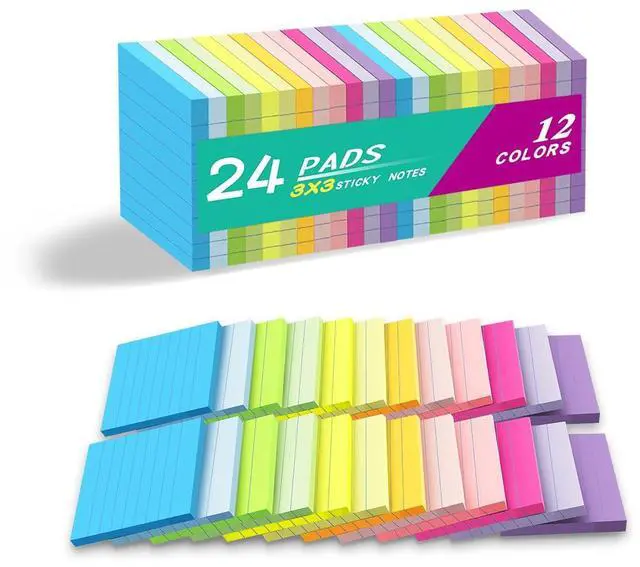 Main image of Lined Sticky Notes 3x3 in,Bright Notepads with Lines