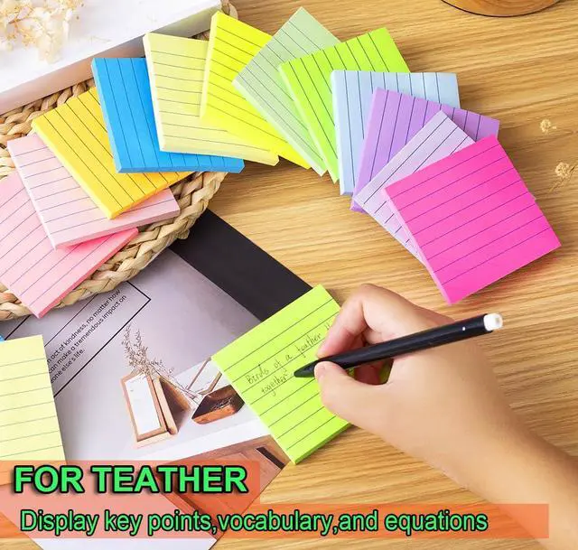 Alt view image 4 of 7 - Lined Sticky Notes 3x3 in,Bright Notepads with Lines