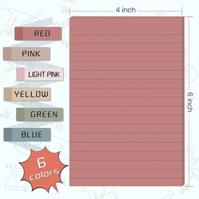 Alt view image 2 of 7 - Lined Sticky Notes 4x6 in Post, Vintage Colors Self Pad Its, Super Sticking Power Memo Pads Its, 40 Sheets/pad