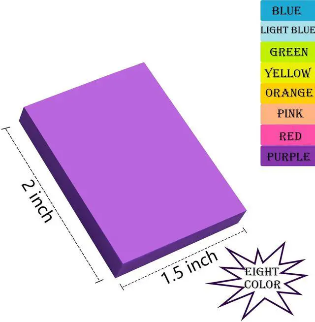 Alt view image 2 of 6 - (24 Pads) Sticky Notes 1.5 x 2 in, 8 Colors Post Self Sticky Notes Pad Its | Bright Post Stickies Colorful Sticky Notes for Office, Home, School, Meeting, 75 Sheets/pad
