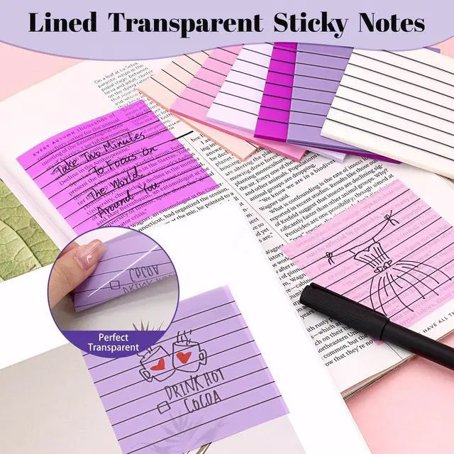 Alt view image 4 of 7 - Transparent Sticky Notes Lined 300 Sheets 3"X3" Purple PET Material