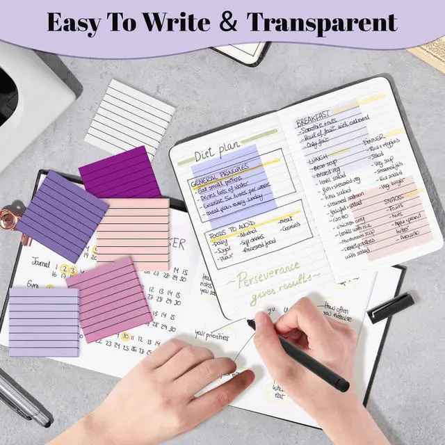 Alt view image 6 of 7 - Transparent Sticky Notes Lined 300 Sheets 3"X3" Purple PET Material