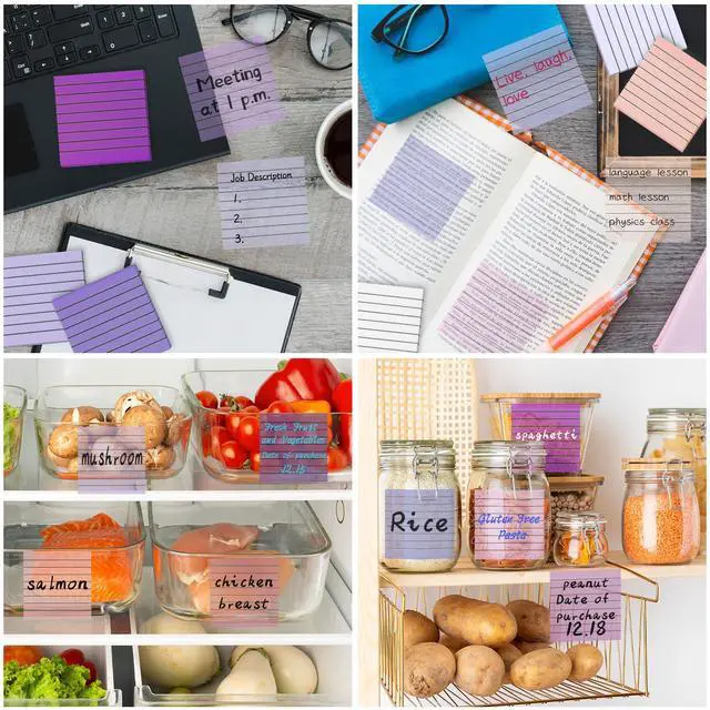 Alt view image 7 of 7 - Transparent Sticky Notes Lined 300 Sheets 3"X3" Purple PET Material