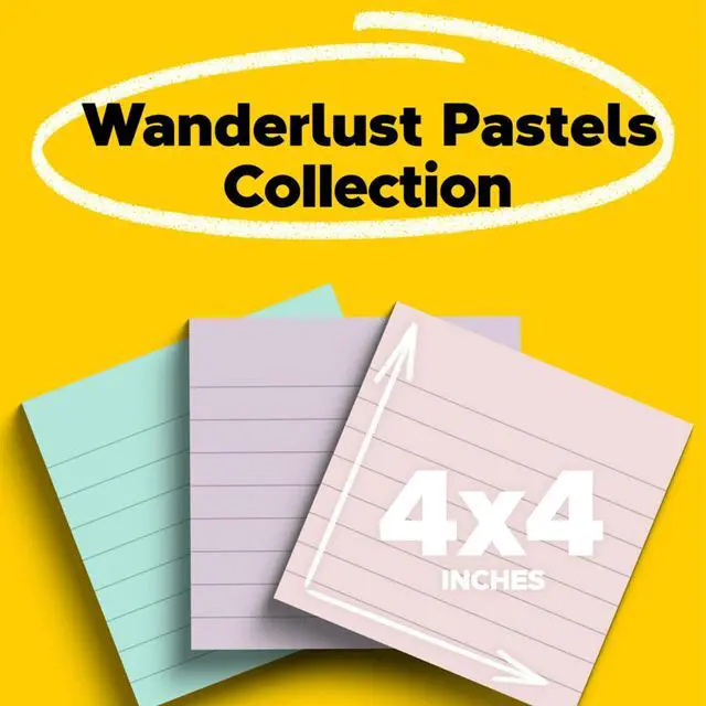 Alt view image 2 of 7 - 100% Lined Recycled Super Sticky Notes, 3 x 3 in, Pastels, 18 Pads