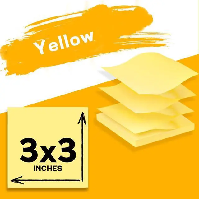 Alt view image 2 of 7 - Pop Up Sticky Notes 3x3 Refills, Yellow Strong Adhesive Post, Suitable for Home, Office, School, Clean Removal
