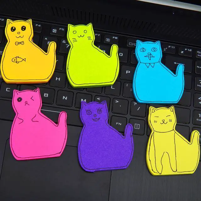 Alt view image 4 of 4 - Cute Cat Sticky Notes, 6Pack 6 Bright Color Kawaii Sticky Notes for Cats Lover (6 Colors Shape 1)