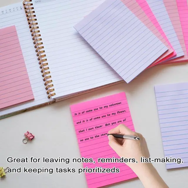 Alt view image 3 of 6 - 9 Pack Lined Sticky Notes 4X6 in Post Sticky Notes with Lines, Large Ruled Post Sticky Colorful Super Sticking Power Memo Pads Strong Adhesive (Pink Themed)