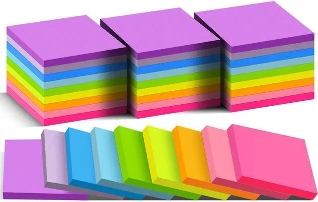 Main image of 3x3 Sticky Notes 36 Pads, 9 Bright Colors Self-Adhesive Memo Pads, Strong Adhesive, Perfect for Office Desk, Home Reminders, School, Notebooks