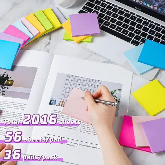 Alt view image 3 of 7 - 3x3 Sticky Notes 36 Pads, 9 Bright Colors Self-Adhesive Memo Pads, Strong Adhesive, Perfect for Office Desk, Home Reminders, School, Notebooks