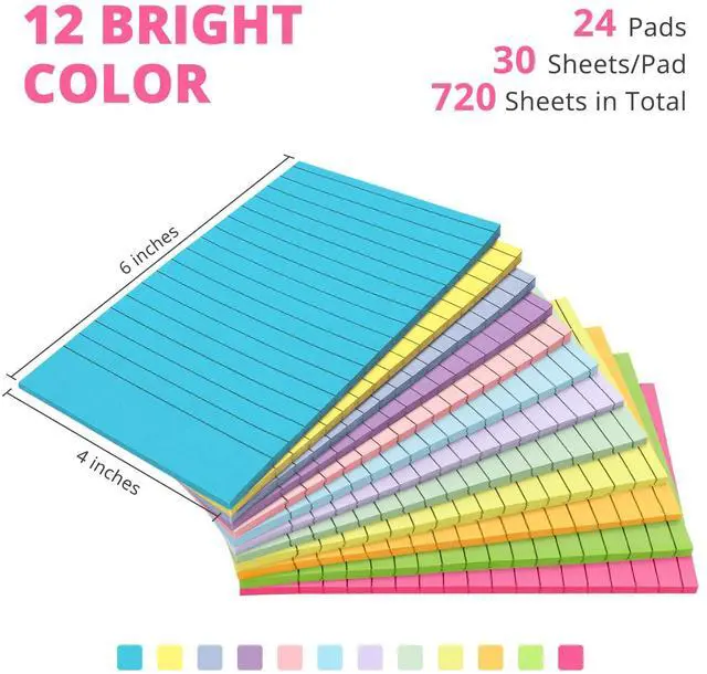 Alt view image 2 of 7 - Lined Sticky Notes, 4 x 6 Inches, 24 Pads, 30 Sheets/Pad, Bright