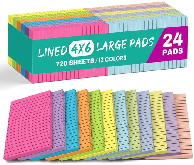 Main image of Lined Sticky Notes, 4 x 6 Inches, 24 Pads, 30 Sheets/Pad, Bright
