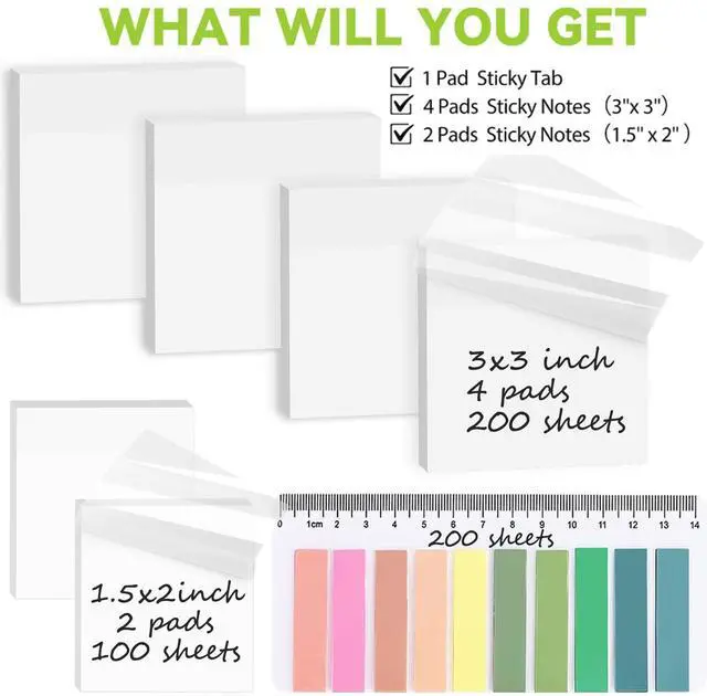Alt view image 7 of 7 - Transparent Sticky Notes with Index Tab, 400 Sheets, 3x3 Inch