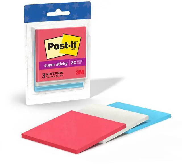 Main image of Super Sticky Notes, 3 x 3 in, Multicolor, 3 Pack