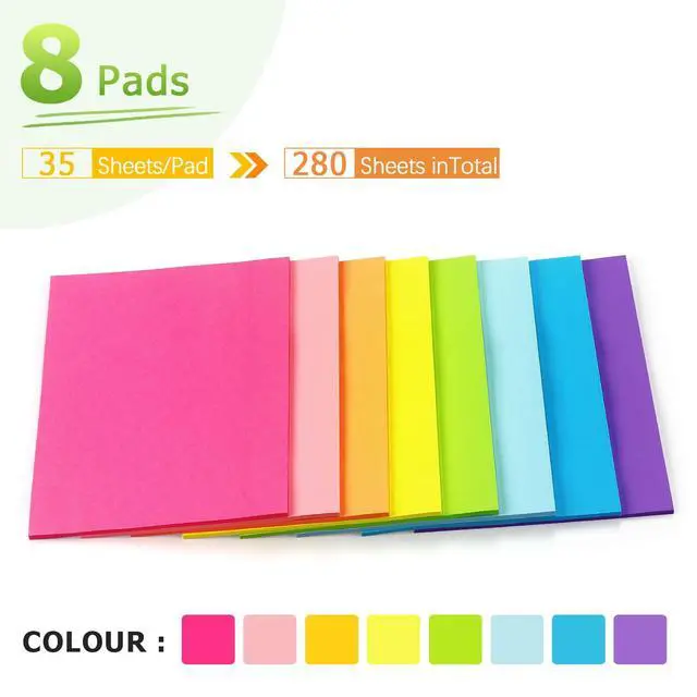 Alt view image 3 of 7 - Sticky Notes 8x6 inch, 8 Pads, Bright Colors Self-Stick Pads, 280 Sheets
