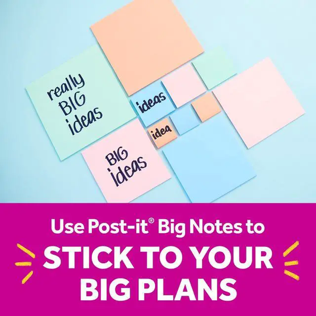 Alt view image 5 of 7 - Super Sticky Big Notes, 8 in. x 8 in., Extra Large Sticky Notes in Fresh Mint, 2 Pads, 60 Sheets Total, Great for Vision Boards, Creative Projects, Study Spaces, Group Brainstorming, and More