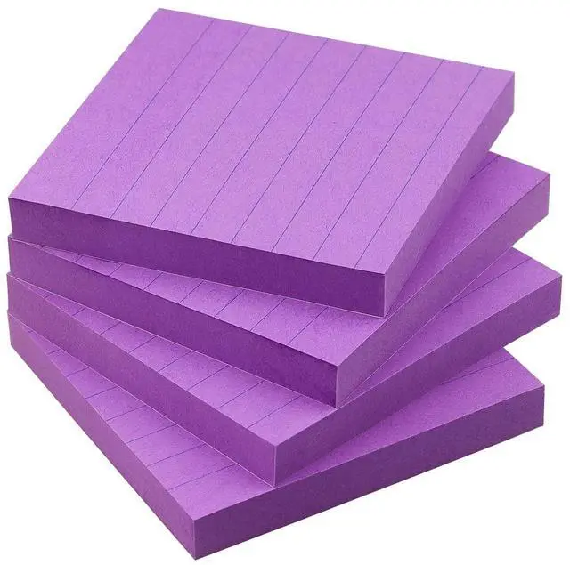 Main image of Lined Sticky Notes 3x3 in, Self-Adhesive, 4 Pads, 90 Sheets Each(Purple)