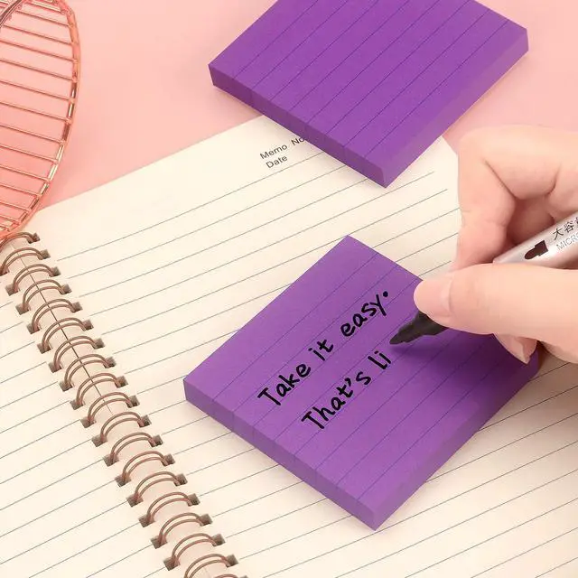 Alt view image 7 of 7 - Lined Sticky Notes 3x3 in, Self-Adhesive, 4 Pads, 90 Sheets Each(Purple)