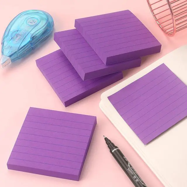 Alt view image 6 of 7 - Lined Sticky Notes 3x3 in, Self-Adhesive, 4 Pads, 90 Sheets Each(Purple)
