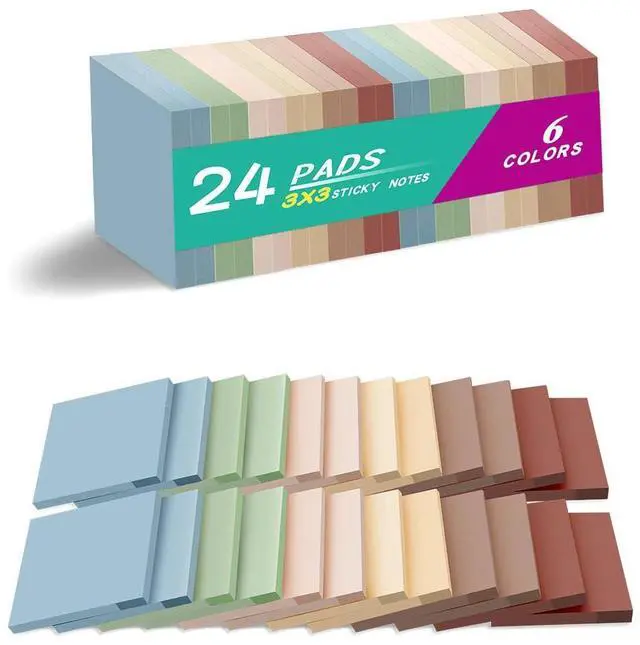 Main image of Sticky Notes 3x3 inch, Self-Stick Pads Vintage Colors Sticky Note