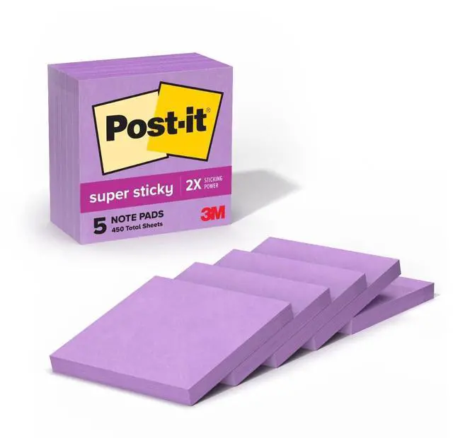 Main image of Super Sticky Notes, 3 x 3 in, 5 Pads, 90 Sheets/Pad