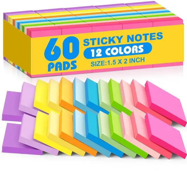 Main image of Sticky Notes 1.5x2 in, 12 Bright Colors Self-Stick Note Pads