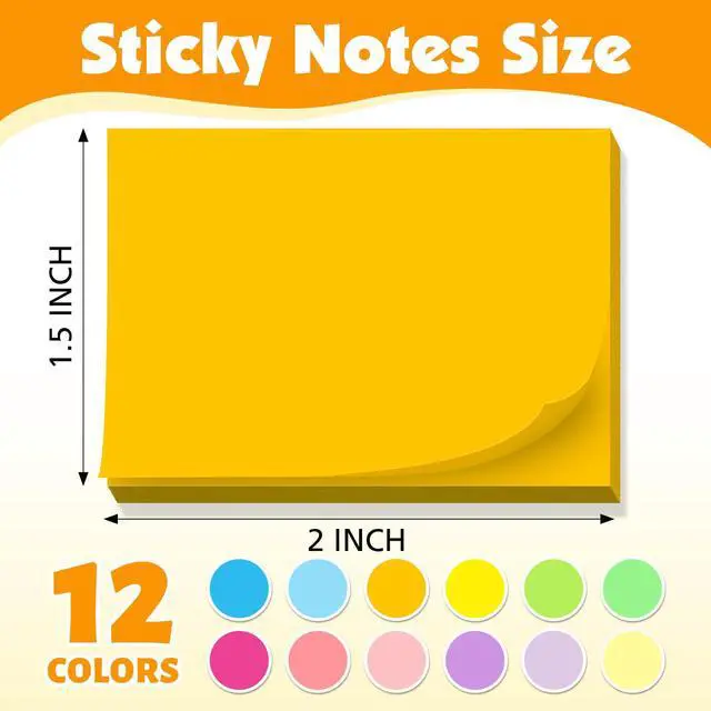 Alt view image 2 of 7 - Sticky Notes 1.5x2 in, 12 Bright Colors Self-Stick Note Pads